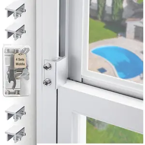 4 Sets Silver Sliding Window Locks with Key, Easy to Install Adjustable Aluminum Security Window Stopper Locks for Vertical & Horizontal Up and Down Windows