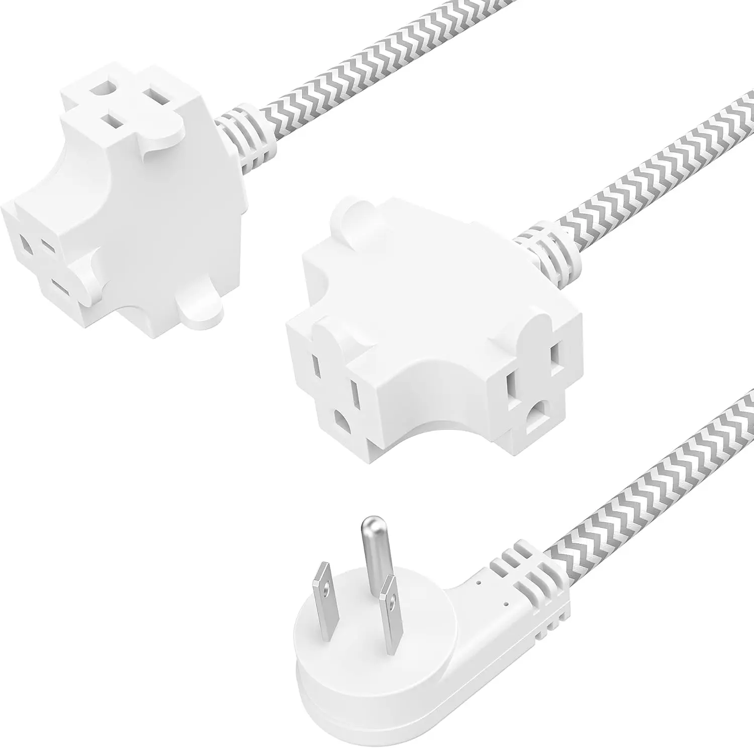 2 Pack 3 Outlet Extension Cord Power Strip, 8 Ft Extension Cord, Use in Office, Travel or ,13A/125V/1625W,Black and White Braided Thread