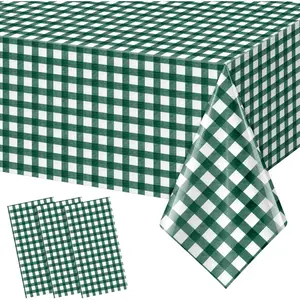 3pcs 54X108inch Dark Green Checkered Tablecloth Green Gingham Buffalo Plaid Disposable Plastic Table Covers for Baby Shower Bridal Wedding Party Birthday Decorations
