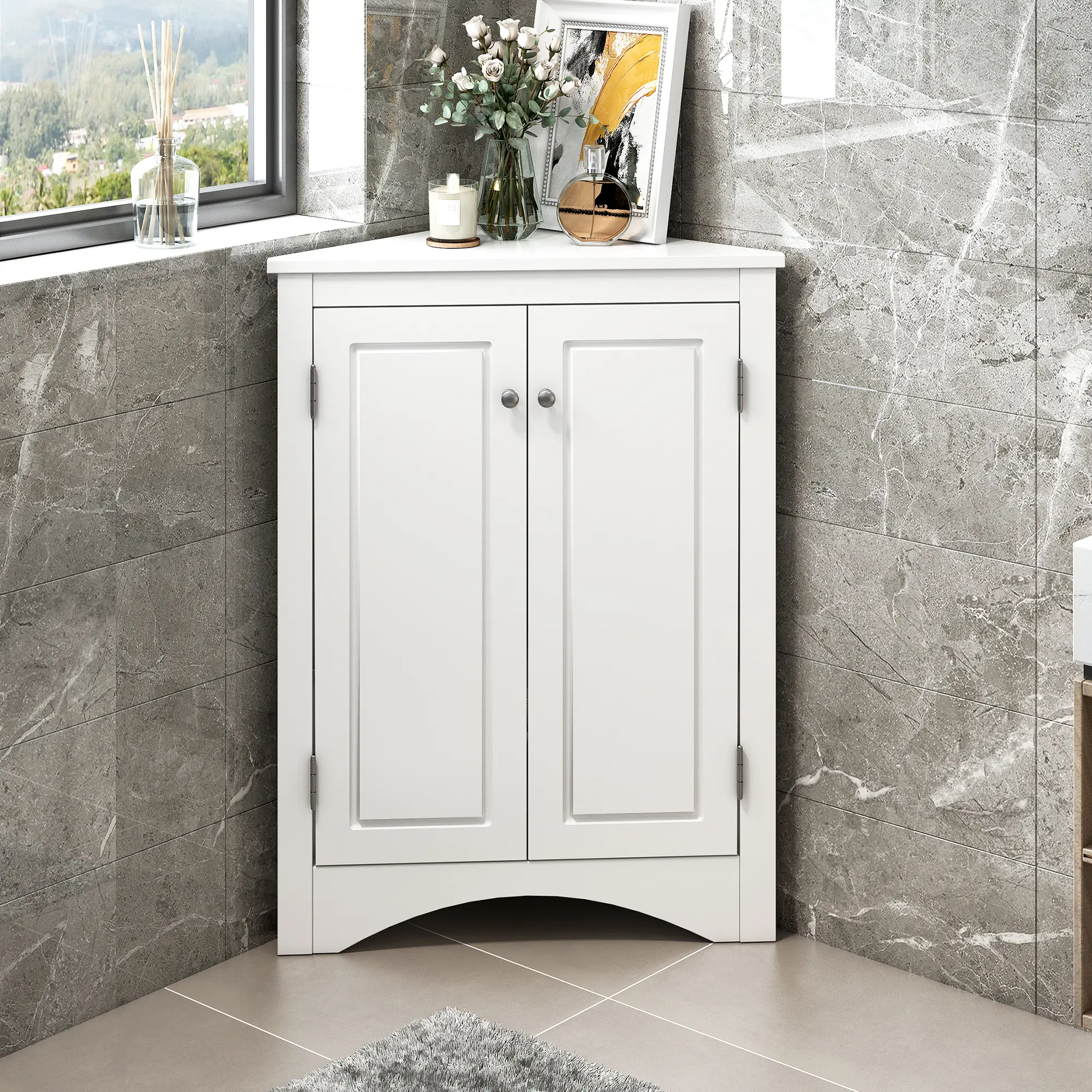 Twister.ck Modern Corner Storage Cabinet With Adjustable Shelves 2 Doors Triangle Freestanding Floor Cabinet For Living Room Small Space