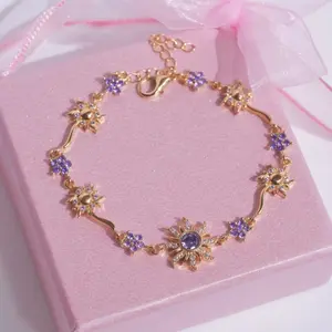 Sunflower Bracelet Rapunzel-Inspired Purple Cubic Zirconia Bracelet Sun Princess Jewelry for Her