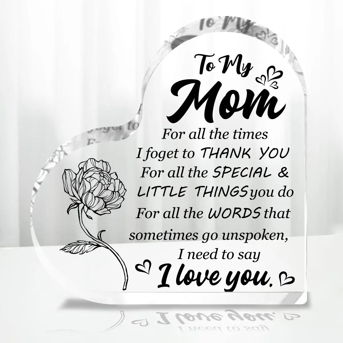 One Elegant Heart-shaped Acrylic Paperweight - Mother's Day gift, Desktop Keepsake for Mom, Christmas, Thanksgiving, and - sentimental family memento