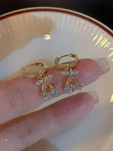 Earrings with Cherry Design, Ear Hook Design, Cute and Naughty Style, Brilliant Sparkle, Perfect Gift for Women, Daily Wear Fashionable Jewelry Accessory, Zinc Alloy, All Seasons