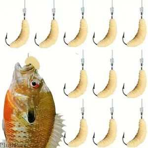 12-Pack Yellow Rubber Maggot Fishing Lures Set with Hooks, Soft Artificial Worm Bait for Bass, Trout, Effective Freshwater Fishing Tackle, Ideal Gift for Anglers, Fishing Lure tiktokshopspringglowup,summervibes outdoorfun