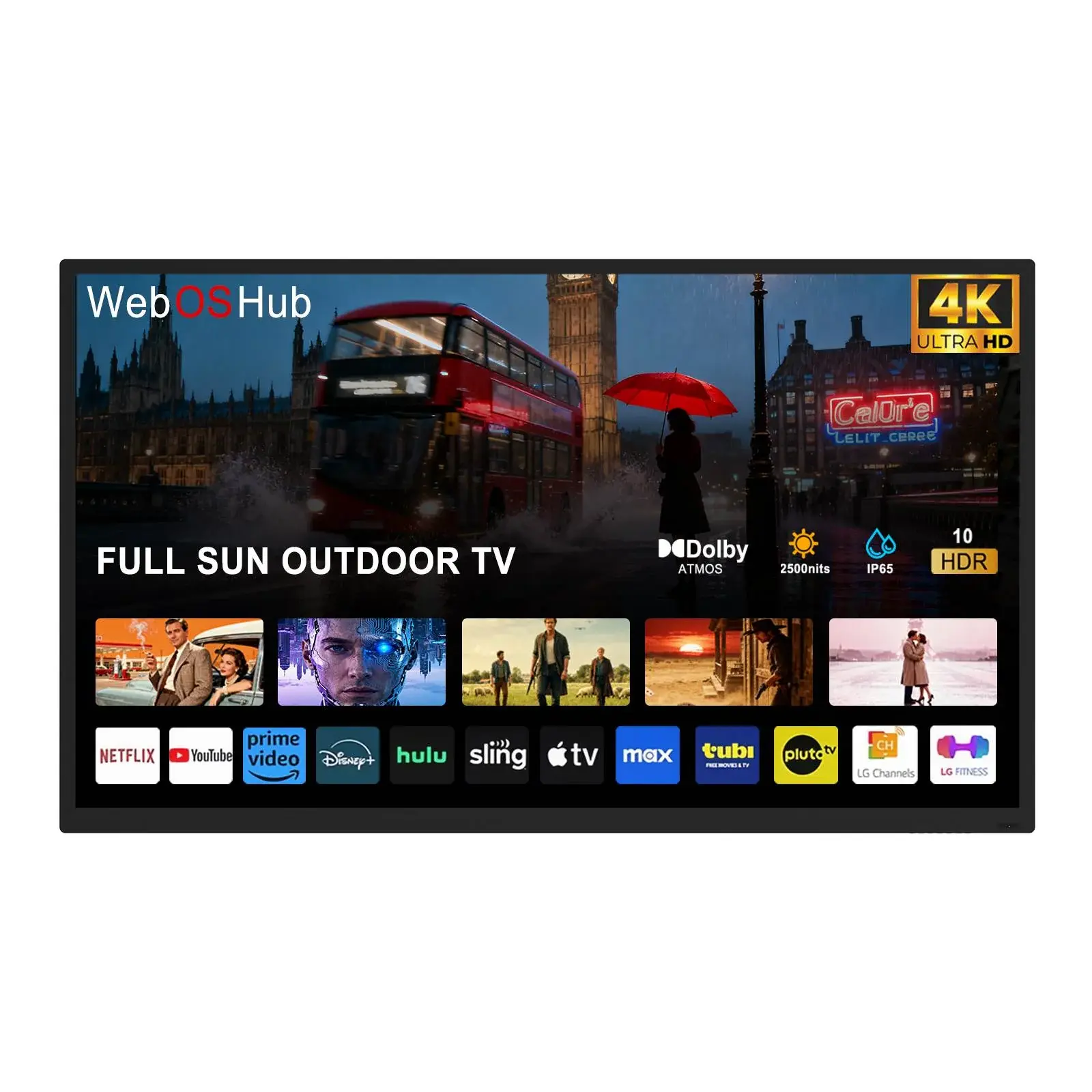 55" Outdoor TV, 4K 360SPB UHD Smart TV, 1000nits,IP65 Waterproof, Suitable For Partial Sun, PatioBuilt-in Voice Assistant & Dolby Atmos