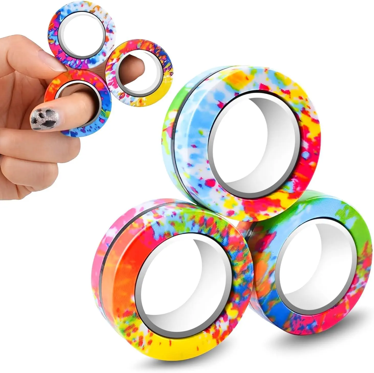 3 Pcs Magnetic Fidget Rings - Magnetic Rings Set for Desk and Hand Use
