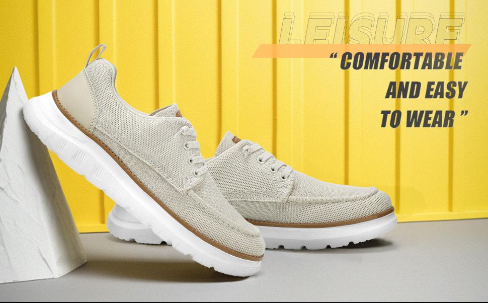 Men's Lightweight Slip-On Casual Trainers, Knit Moc-Toe Loafers with Brown Trim, Breathable Non-Slip Shoes for Work & Travel, Comfortable Driving Footwear,shoes for back to school,back to school shoes