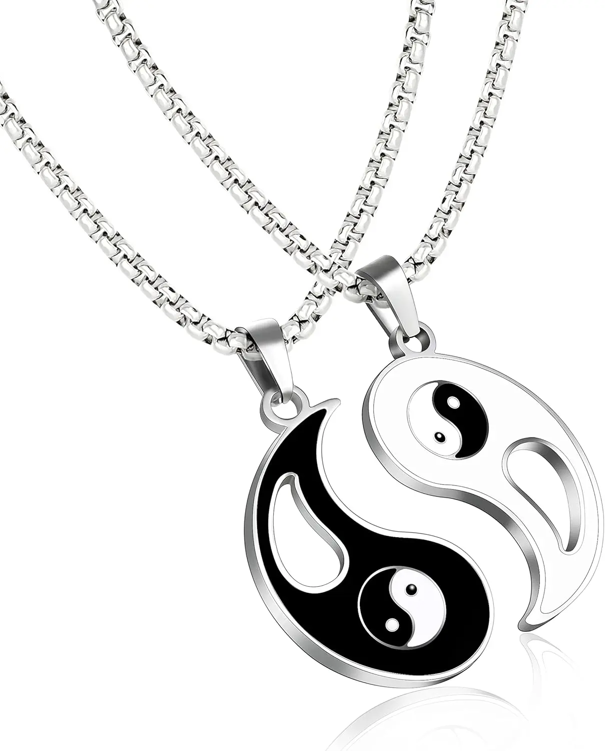 Heart Pendant Necklaces for Women Mens Bff Couple Friendship Matching Yin Yang Sun Moon Magnet Necklace Lock Key Anchor Chain Set Stainless Steel Cubic Zirconia
