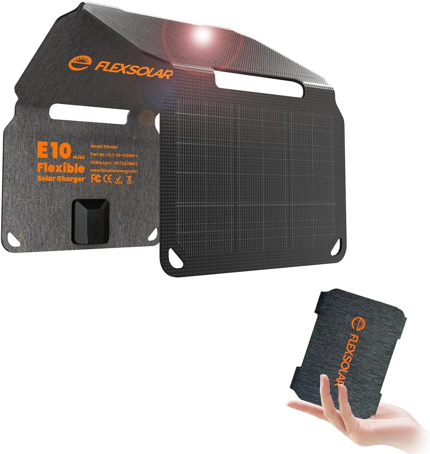 FlexSolar 10W Portable Solar Panel, IP67 Waterproof Foldable Solar Cell, 5V USB Portable 4-Fold Solar Panel with 10W Output Keeps Gear Topped, for iPhone iPad Samsung, Outdoor Gadgets for Outdoor Use