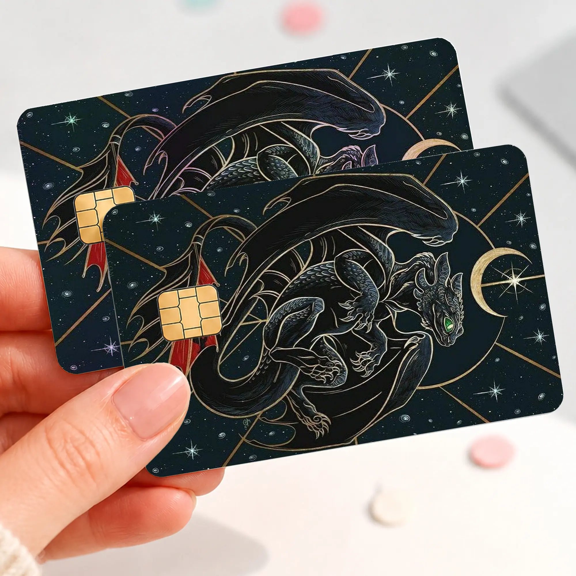 Celestial Black Dragon Credit Card Skin, Moon and Stars Fantasy Debit Card Sticker, Gothic Night Dragon Bank Card Cover, Mystical Cosmic Chip Card Decal, Dragon Lover Gift
