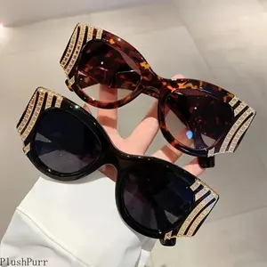 Women's Oversized Cat Eye Vintage Sports Eyewear - Punk Style with Metal Accents, Mirrored Gradient Flat Lenses, 2-Tone Brown & Black Frame, Bold Unisex Accessory, Includes Cleaning Cloth, Ideal for Sports & Outdoor Use