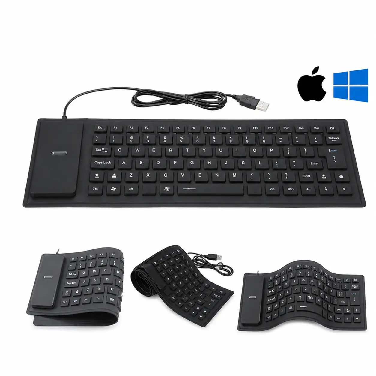 Flexible Silicone USB Keyboard Waterproof Foldable Full Size Soft Quiet Dustproof Roll Up Keyboard