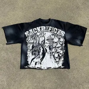 Sopula Street Flame Skull Graphics Casual Boxy Crop Tee y2k