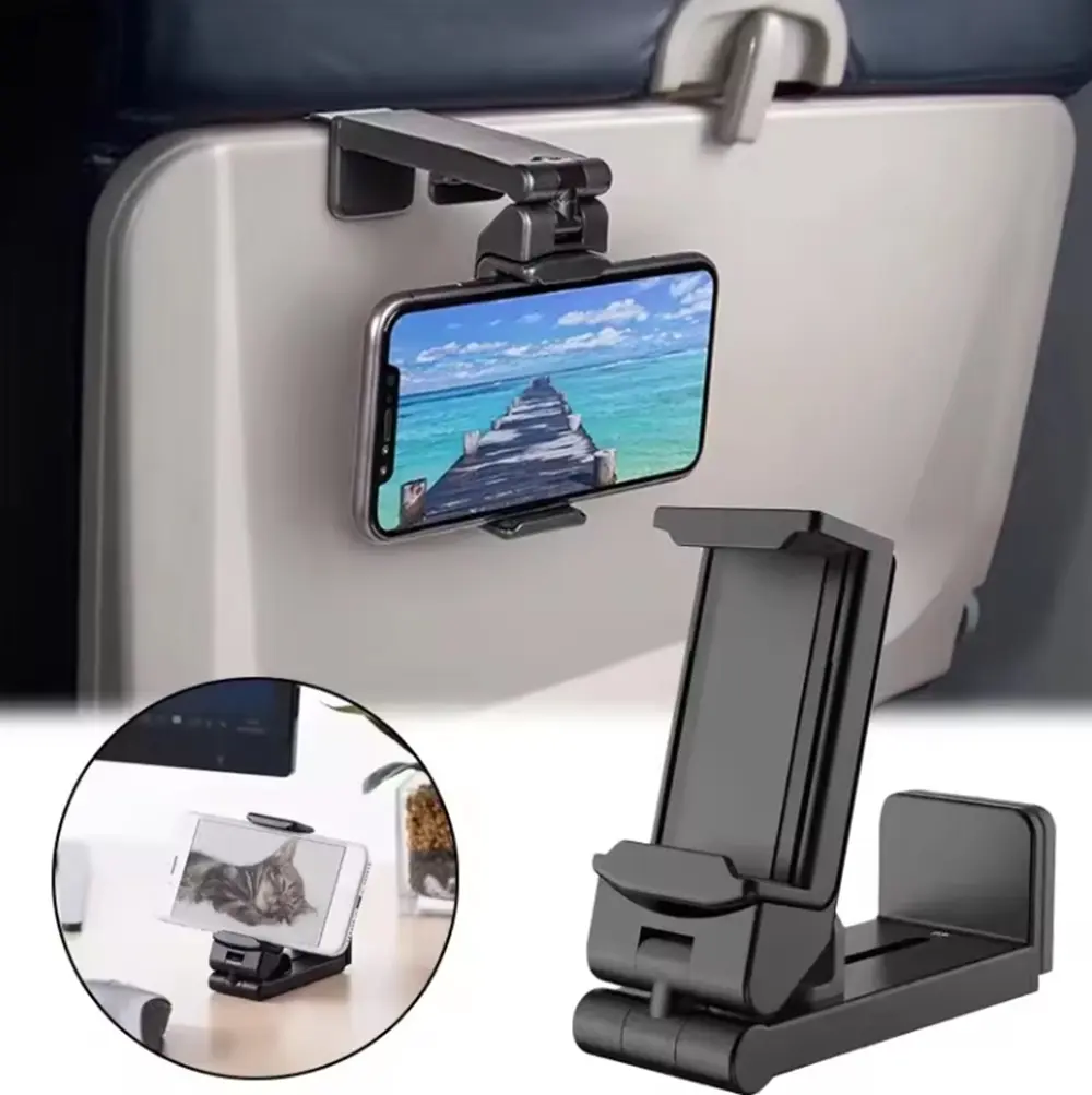 TIKA Airplane Travel Phone Holder Mount, Universal 360° Rotating Hands-Free Clip Stand for In-Flight and Desk Use