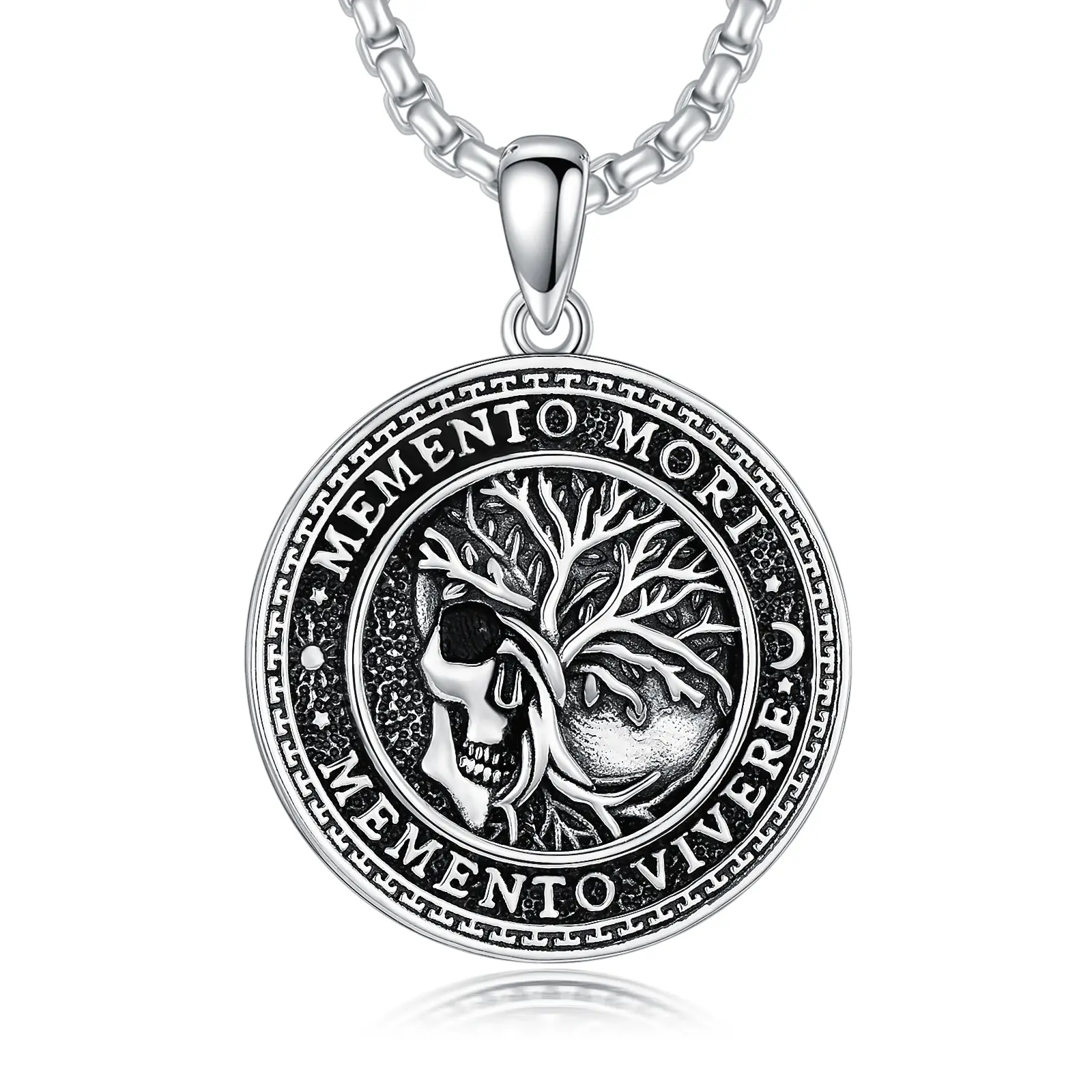 MEIDERBO 925 Sterling Silver Gothic Skull Pendant Necklace for Men, Baroque Memento Mori Protective Amulet Charm, Symbolic Spiritual Jewelry, Single Pendant