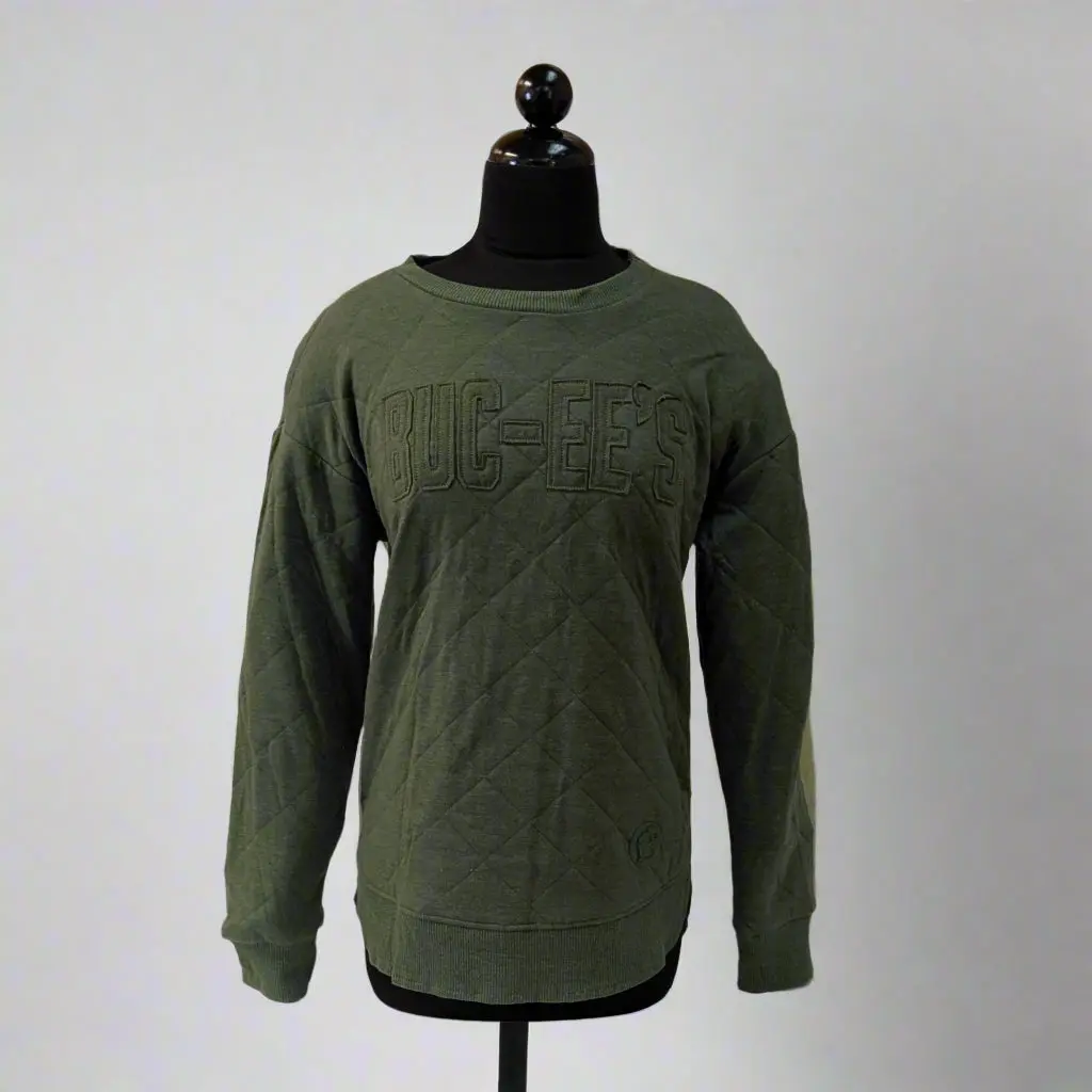 Buc-ee's Quilted Green Sweater Crewneck Pullover