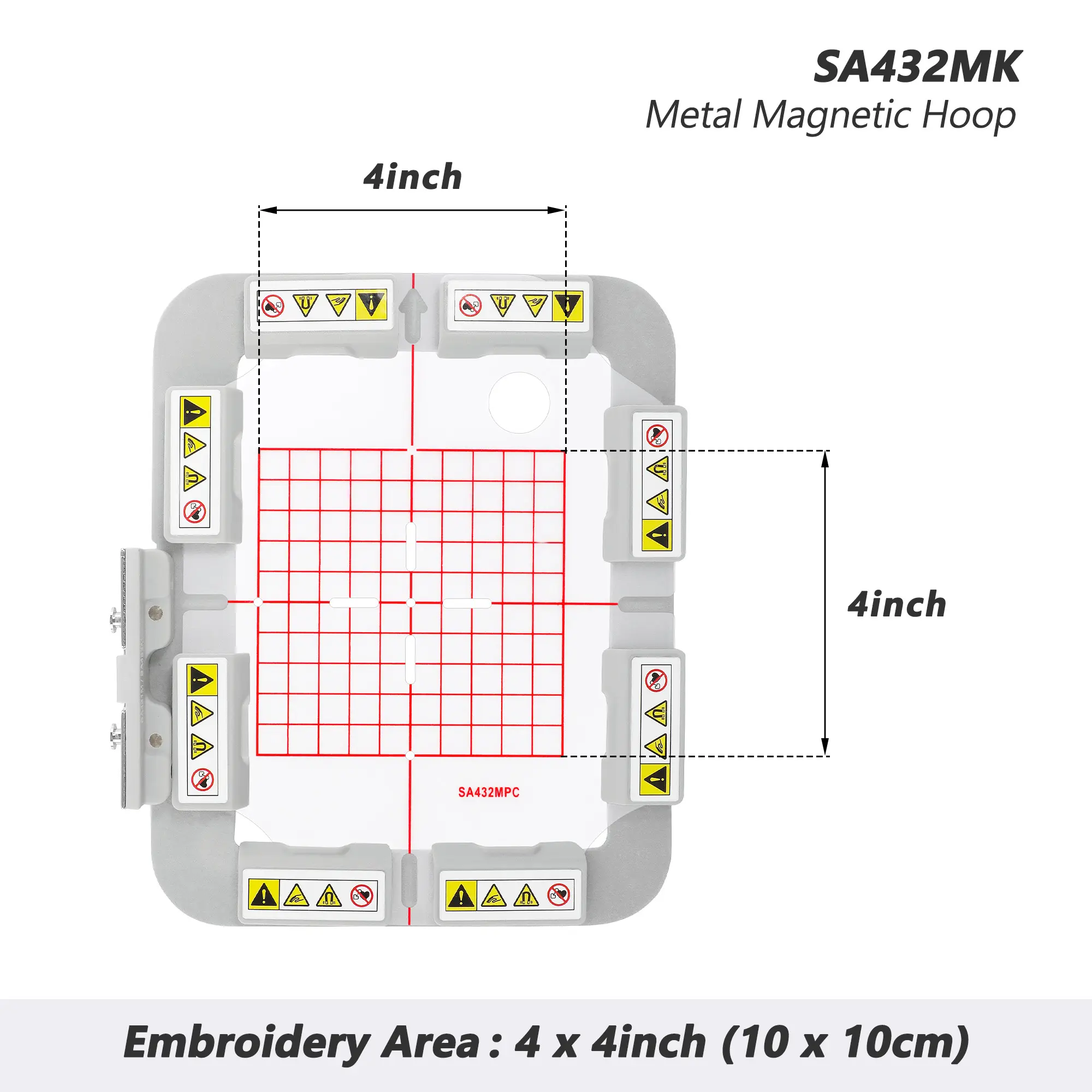 Sew Tech SA432MK Magnetic Hoop 4x4inch / 100x100mm for Brother SE700 SE725 SE600 SE625 SE630 SE400 SE425 PE550D PE540D PE545 PE535 PE525 NS1750D NS1850D M380D Machine, 4"x4" Mighty Snap Magnet Frame