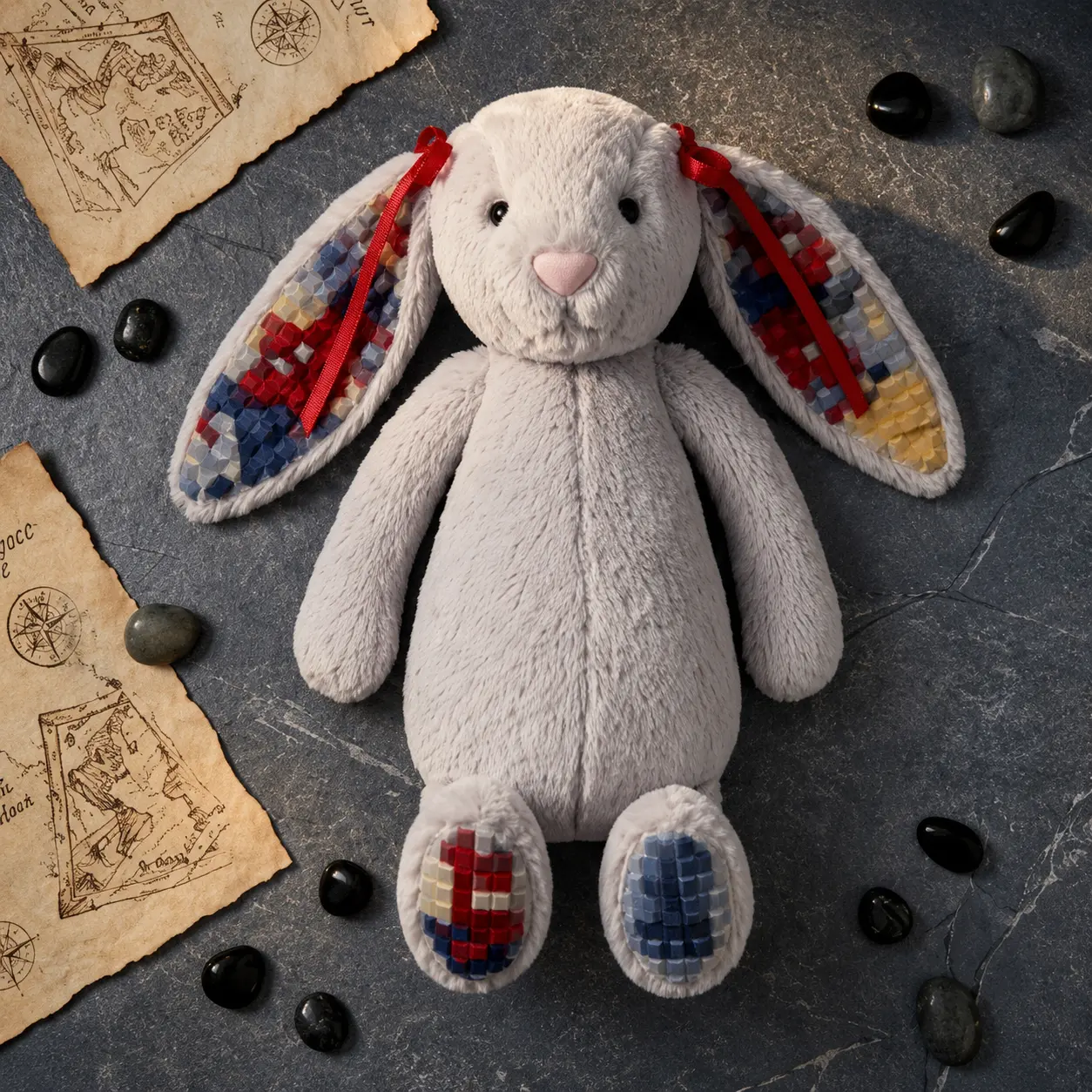 (New Arrival) Jellycat xSpider Bunny Plush, Custom Gray Floppy Ear Rabbit with Comic Spider Print Paws, Soft Stuffed Animal Gift