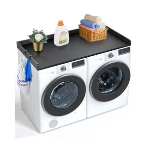 fathersdaygift VEVOR Washer Dryer Countertop with 3 Splicing Panels, 54x 27 Wooden Washer and Dryer Countertop with Non-Slip Pads, Water-Resistant Laundry Topper for Laundry Room Organization and Storage, Black