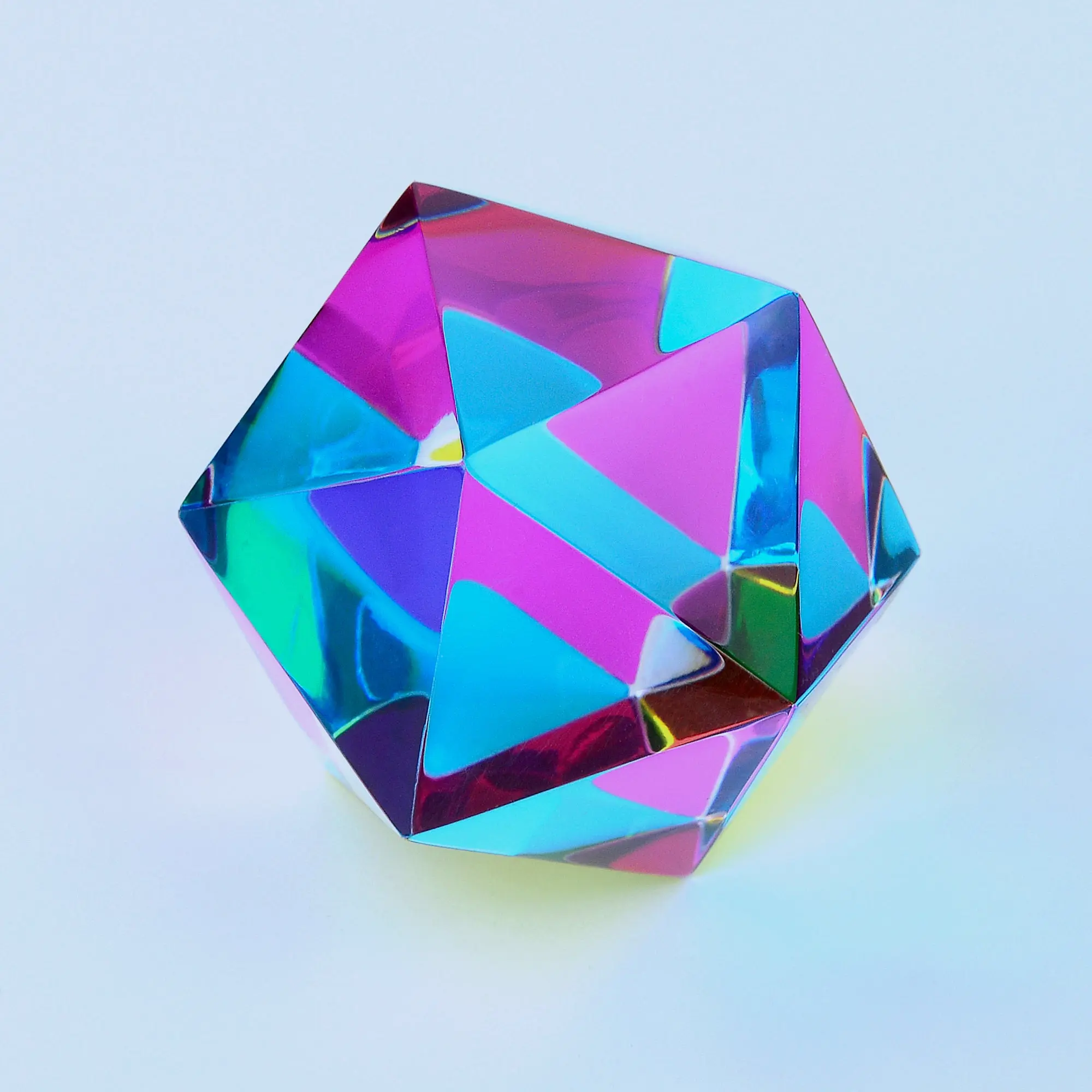 CMY Cubes The Motus Colorful Polyhedral Dice Icosahedron with Twenty Triangular Faces Unique Platonic Solid Design