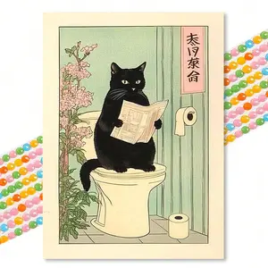 Cat Reading Newspaper 5D Diamond Painting Kit, Cross Stitch Kit, 30x40cm Unframed DIY Art Craft Set, Home Decor Handmade Embroidery Design Supplies