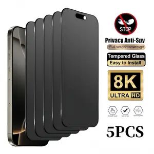 5 PCS Privacy Screen Protector for iPhone 15 Pro Max 17 Air 16 14 13 Pro Max Plus 16E Full Coverage Anti Spy 9H Hardness Tempered Glass Film No Bubbles Case Friendly Protection