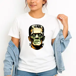 Men's Frankenstein Retro Vintage Casual Round Neck Short-Sleeve Cotton Tee - Tshirt with Breathable Fabric, Halloween Themed Menswear Top