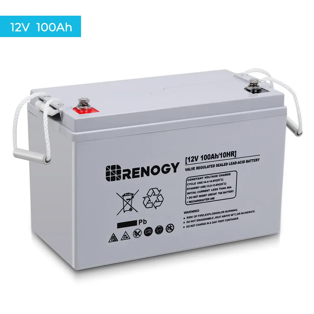 Renogy Deep Cycle AGM 12 Volt 100Ah Battery, 3% Self-Discharge Rate, 1100A Max Discharge Current, Safe Charge Appliances for RV, Camping, Cabin, Marine and Off-Grid System, Maintenance-Free