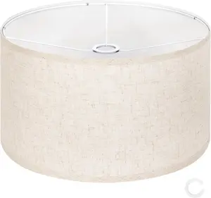 Beige Large Drum Lamp Shades for Floor Lamps, 16" Top x 16" Bottom x 9" High, Easy to Assemble, Replacement Linen Lampshades for Table Lamps & Bedside Lamps (1.65" Spider)