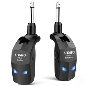 LEKATO WS-80 Wireless Guitar System 2.4Ghz, Audio Wireless Transmitter Receiver with 4 Channels for Electric Guitar and Bass, Rechargeable Guitar Wireless Transmitter and Receiver, for Electric Instruments