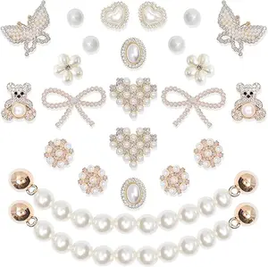 24PCS Bling Shoe Charms with pearls, flowers & rhinestones. Perfect for clogs & sandals, add sparkle for parties, birthdays & cute everyday style