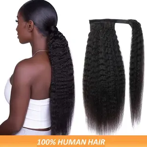 New 2025 Arrivals Brazilian Kinky Straight Human Hair Ponytail Extensions, Clip-in Drawstring Yaki Hairpiece, Natural Black, Real Human Hair, Afro Ponytail for Women, Basics Style, Curly Texture, Afro Ponytail Hai