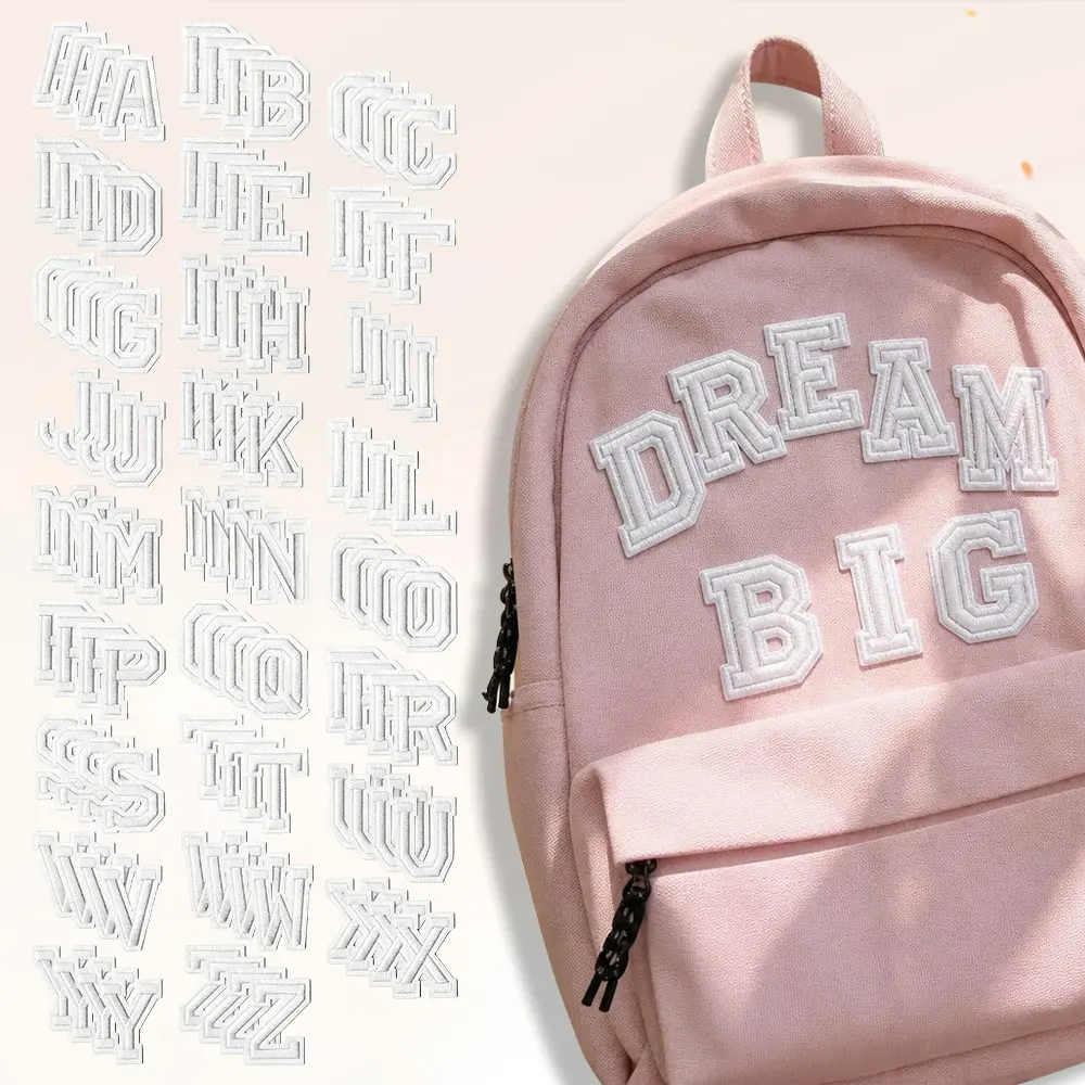 104Pcs White Iron-On A-Z Letter Patches, Embroidered Fabric Alphabet Applique, DIY Decorative Embroidery Letter Patches for Clothing, Jackets, Jeans, Hats, Backpacks, Socks & Fabric Craft Projects