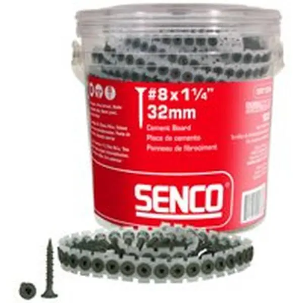 Senco Products 08T125W Collated Cement Board Screws, 8 x 1.25 in, Self-Drilling Spoon Point, for Construction, Flat-Head Design