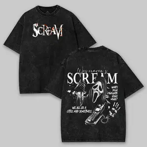 Retro Limited Scream Ghostface Halloween Movie Unisex Horror Action Film Acid Washed Tee Cotton Graphic Tee Shirt, Men Gifts Fabric Menswear