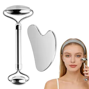 LMMAKE 304 Stainless Steel Facial Roller & Gua Sha Tool for Face Body Treatment Anti-Aging Daily Use Gift for All Skin Types Multipurpose Scraping Board