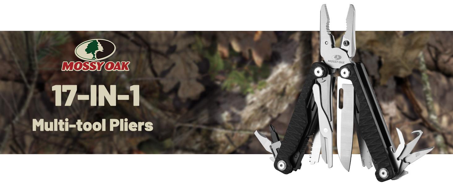 #backtoschool MOSSY OAK Multitool, 17-in-1 EDC Multi Tool with CNC-Machined Steel Pliers, G10 Anti-Slip Handle, Nylon Sheath & Belt Clip – Durable MultiTool for Camping, Hiking, Hunting, Survival, and Everyday Use
