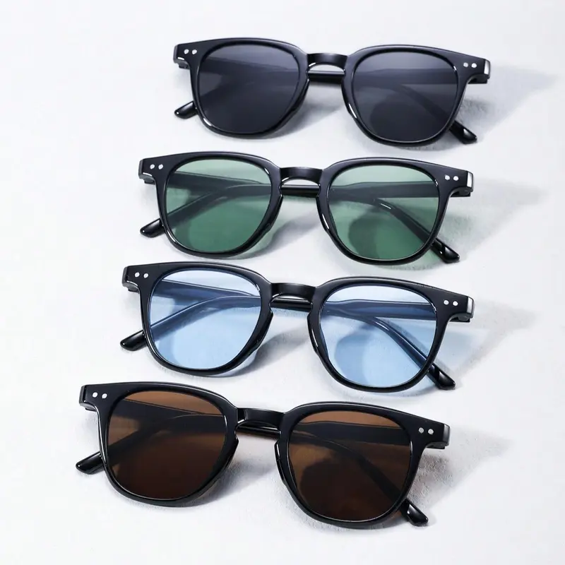 Men's Square Frame Tinted Lens Sunglasses, Trendy Casual Street Style Sunglasses for Everyday Use, Fashion Accessories for Outdoor Activities, High Quality Sunglasses, Fashionable Frames Sunglasses, Trendy Streetwear Sunglasses