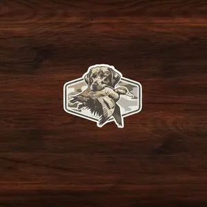 Camo Hunting Dog with Duck Sticker, Retro Hunting Patch Design, Duck Hunting, Labrador Decal
