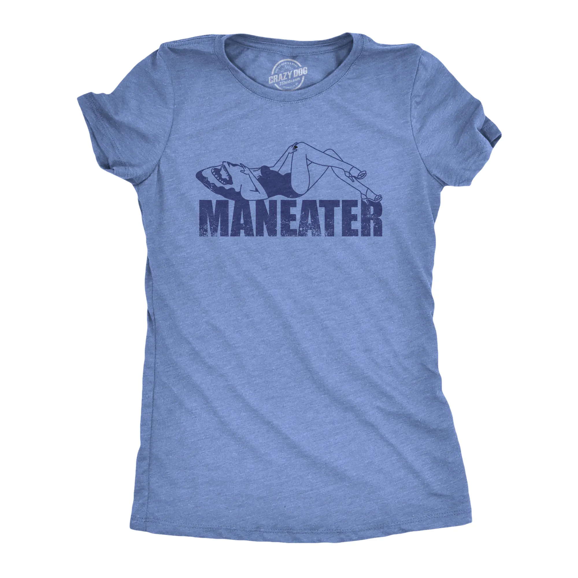 Womens Maneater T Shirt Funny Sexy Dangerous Shark Joke Tee for Ladies Funny Womens T Shirts Cute Vintage Fashion Casual Ladies T-Shirt Gift Shark Tops for Women Funny Sarcastic Top Women's Novelty Tees Light Blue