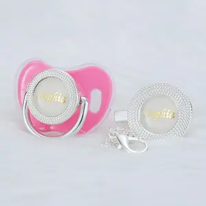 MIYOCAR Custom Bling Baby Pacifier with Personalized Name Gold Silver Pacifier for Newborns Customized Baby Bling Pacifier & Clip Set baby binky