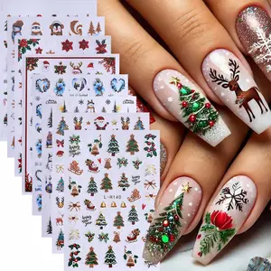 8 Pcs Christmas Nail Art Stickers Set, 3D Matte Festive Themes Reindeer Snowman Christmas Trees Penguin Bell Designs, Self-Adhesive DIY Decoration for Women & Girls