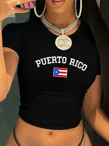 Puerto Rican Caribbean Style T-Shirt, Latin Streetwear, Vintage Sporty Look, Geometric Pattern, Casual Fitted Tee