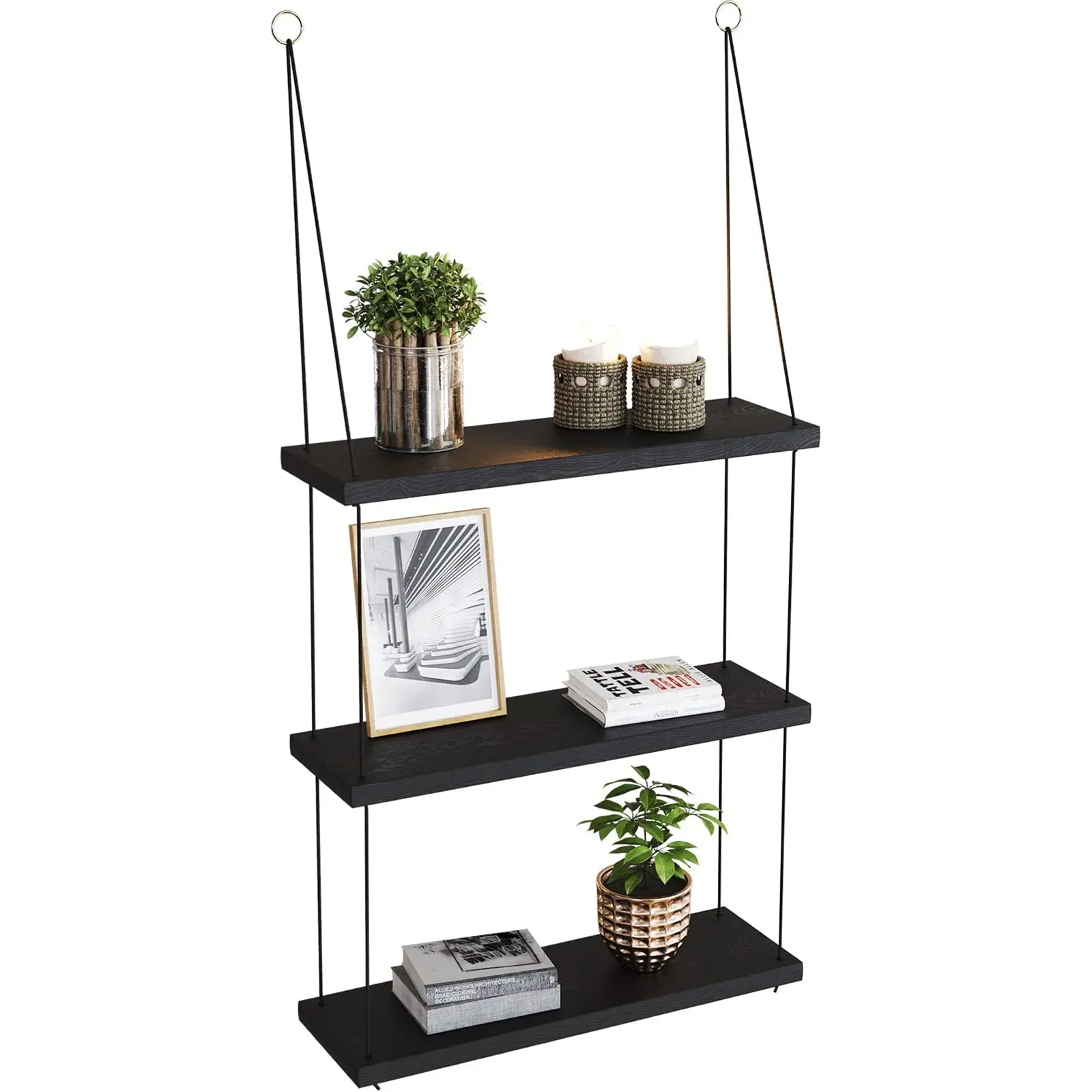 Bohemian Style Three-Tier Wall-Mounted Shelf, Durable Wooden Material, Storage and Display, Ideal Home Decor Choice, Hanging Shelf, Wall Shelf Unit