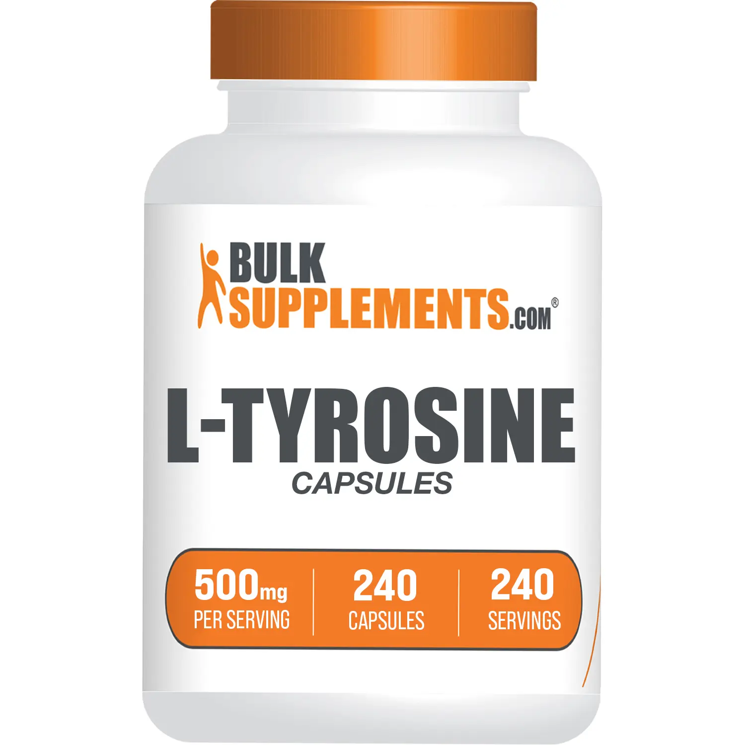 BulkSupplements Pure L-Tyrosine Capsules - Brain Nutrition Supplement, Cognitive Support, Fitness Exercise Performance - 500mg per Serving, 240 Capsules