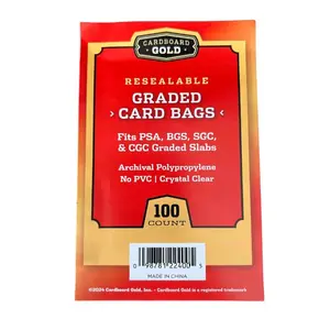 Carboard Gold Graded Card Bags 100 Count - Fits PSA, SGC, BGC, SGC, CSG, & CCG Slabs, Crystal Clear Polypropylene Plastic