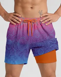 ABSECAI Men's 2-in-1 Swim Trunks - 5.5" Compression Liner, Quick Dry, Double Pockets,Graphic Design, Streetwear Style, Outdoor Summer Shorts,Swimming，Beach Shorts， TikTok Trend, Summervibes,Father's Day Gift