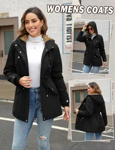 Women's Winter Fleece Thicken Coat Water-Repellent Hood Parka Jacket Warm Zipper Outerwear with Pockets