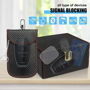 Faraday Box with 2 Faraday Bags, Carbon Fiber Car Key Rfid Box, Signal Shielding Bag, Remote Key Signal Interceptor, Keychain Protector, Car Key Holder, Car Key Accessory