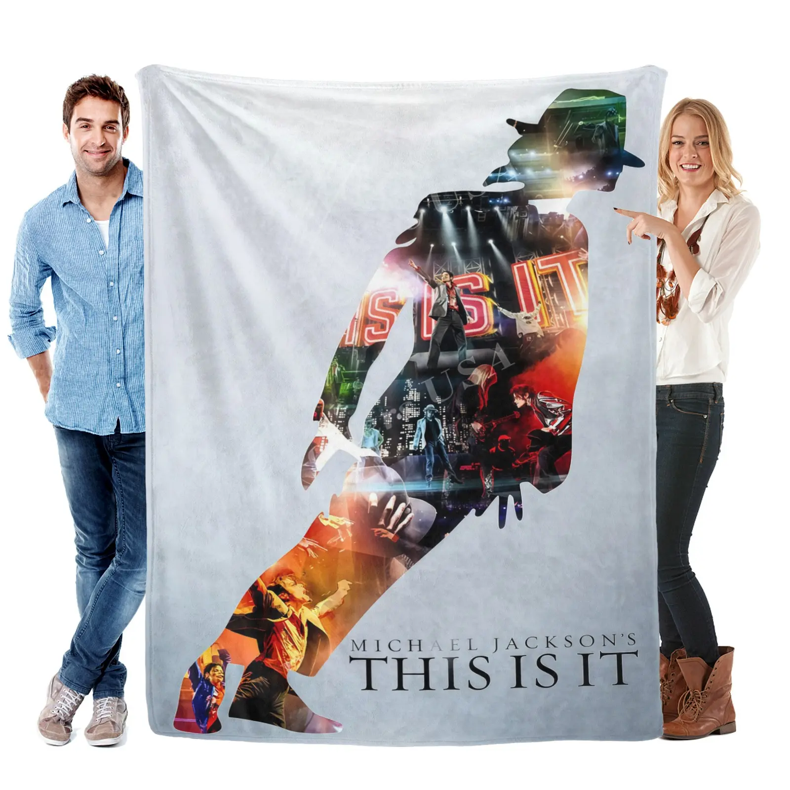 Michael Jackson This Is It Silhouette Graphic Flannel Throw Blanket - Vintage 90s Concert Era, Soft Plush Fabric, Warm, House Decor, Bedding Accessory, Ideal Gift for Fans, Bed Decor
